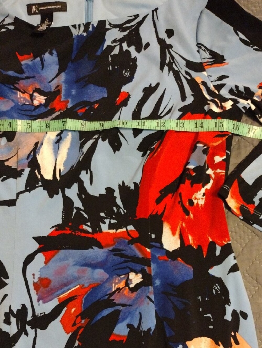 PFloral Print 3/4 Sleeve Midi Dress in Light Blue and Red - Picture 8 of 10